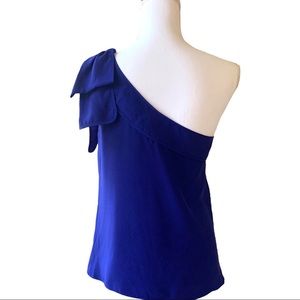 PARKER ROYAL BLUE SILK ONE SHOULDER BLOUSE TOP